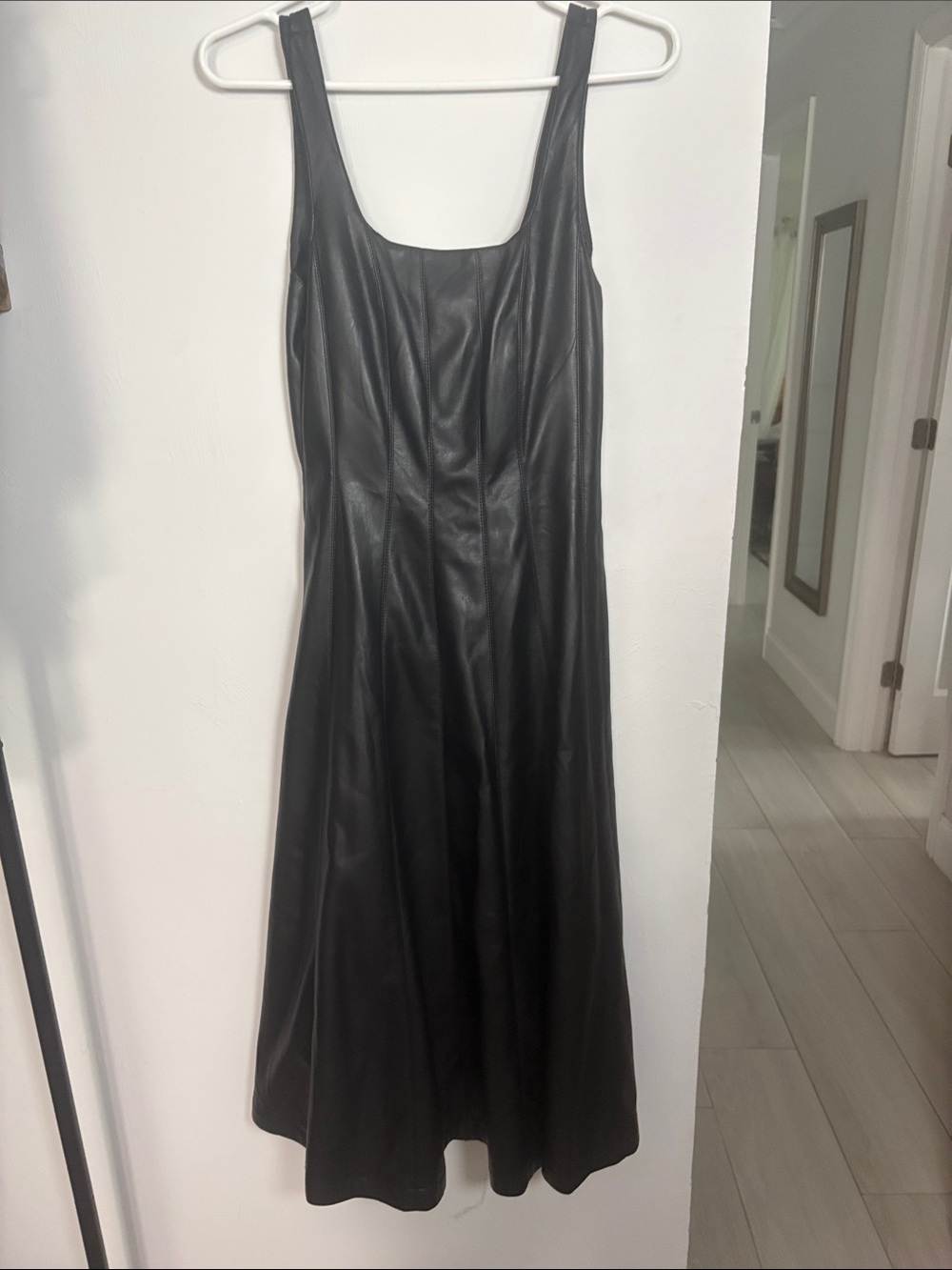 7 for all mankind Sleek Black Faux Leather Maxi Dress with Scoop Neck size small